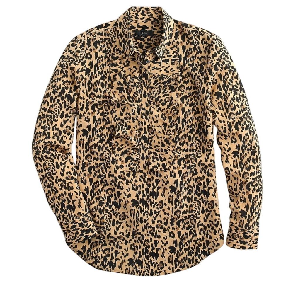 J. Crew Leopard Rufle Silk Blouse Size 8